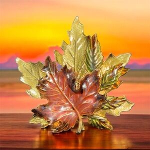 KENNETH COLE Vintage 1990s Signed Gold Tone and Enamel Fall Leaf Brooch